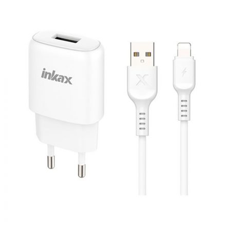 USB portos hálózati töltő 1.2A + 1 méteres Lightning kábel Inkax CD-95 fehér