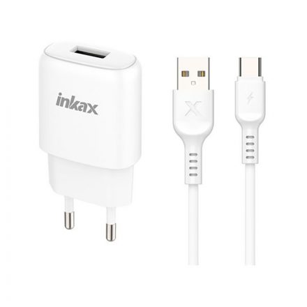 USB portos hálózati töltő 1.2A + 1 méteres Type-C kábel Inkax CD-95 fehér