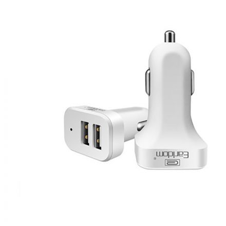 Dupla USB portos autós telefontöltő 2.1A + USB Type-C kábel Earldom ES-131 fehér