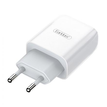 Dupla USB portos hálózati töltő 2.4A + Lightning 1 méteres kábel Earldom ES-196I fehér