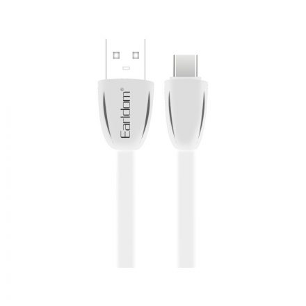 Töltő és adatkábel USB/Type-C csatlakozóval 2.4A 2 méter Earldom EC-110C fehér