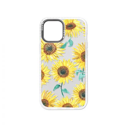 Mintás telefontok Sunflower iPhone 13 Pro Max átlátszó háttérrel fehér kerettel