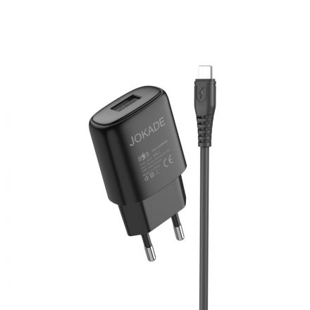 USB portos hálózati töltő 5V/2.4A + Type-C 1 méteres kábel Jokade JB016 fekete