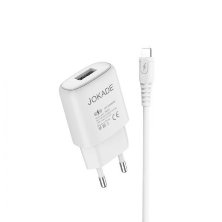 USB portos hálózati töltő 5V/2.4A + Type-C 1 méteres kábel Jokade JB016 fehér