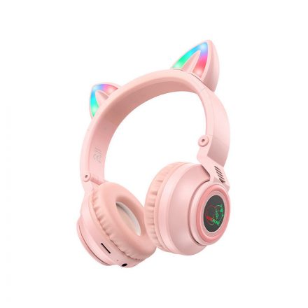 Bluetooth fejhallgató, stereo headset Borofone BO18 Cat Ear pink