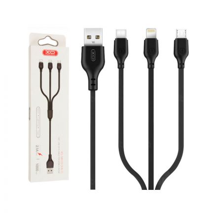 3in1 USB-Lightning/Type-C/Micro-USB töltőkábel XO NB103 2.0A, 1 méter, fekete