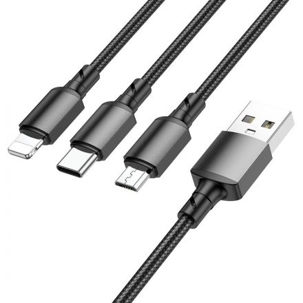 3in1 USB-Lightning/Type-C/Micro-USB töltőkábel Borofone BX72 fekete