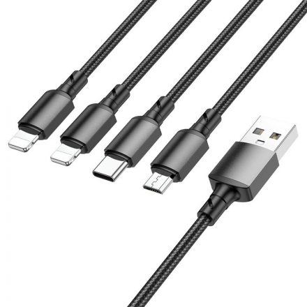 4in1 USB-Lightning/Lightning/Type-C/Micro-USB töltőkábel Borofone BX72 fekete