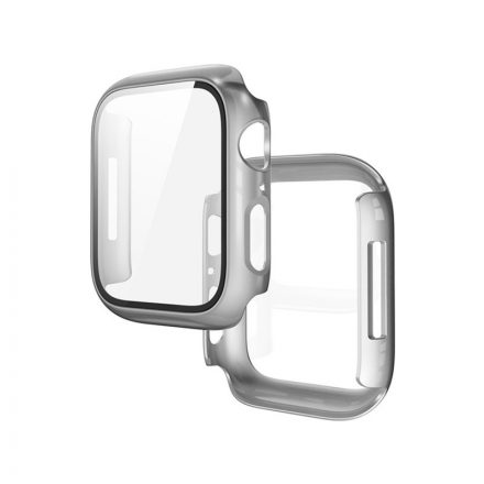 Ezüst TPU óratok átlátszó védőfóliával  Apple Watch 7/8 41 mm Hoco WS3 Shadow