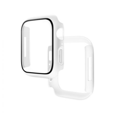 fehér TPU óratok átlátszó védőfóliával  Apple Watch 7/8 41 mm Hoco WS4 Shadow 3D