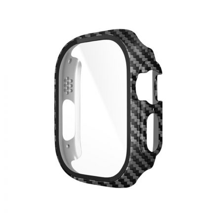 Carbon mintás TPU óratok átlátszó védőfóliával Apple Watch Ultra 49 mm Hoco WS6 Shadow