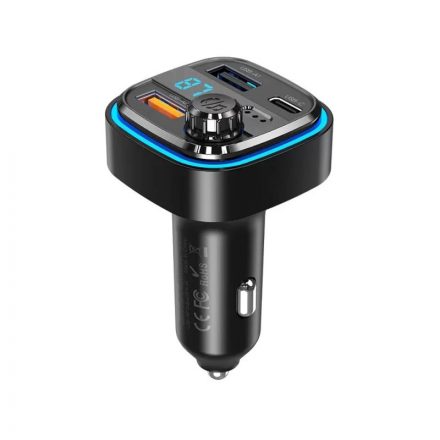 2 USB és 1 Type-C portos autós telefontöltő 3.1A + FM transmitter XO BCC08 fekete