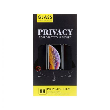 Karc és ütésálló, betekintésgátlós üvegfólia fekete kerettel iPhone 15 6.1 col Full Cover Privacy