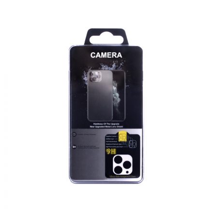 Karc és ütésálló kameravédő üvegfólia átlátszó kerettel iPhone 15/15 Plus FS