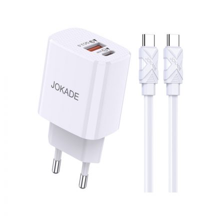 Jokade JB042 Dupla hálózati töltő PD20W + QC18W + Type-C/Type-C kábel fehér