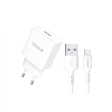 YooUp NC76-A + NB36-5G-1M Hálózati töltő 12W USB lightning kábellel fehér