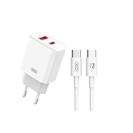 Xo Ce12 Dupla Hálózati Töltő (USB - Type-C) PD 20W USB Type-C/Type-C Kábellel fehér