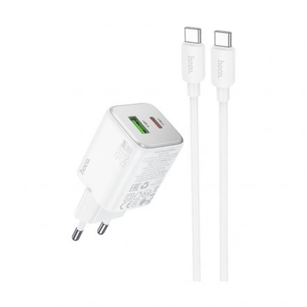 Hoco N41 Almighty Hálózati Töltő PD20W+QC3.0 (USB - Type-C) Type-C/Type-C Kábellel Fehér