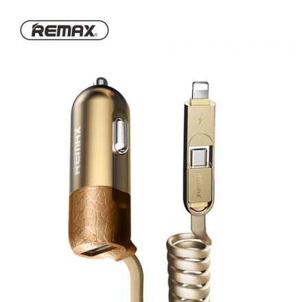 Autós töltő rögzített Micro USB/Lightning kábellel Max 3.4A Remax Finchy RCC103 ezüst